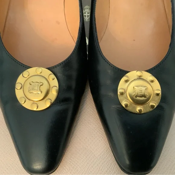 Authentic Celine Paris Leather Flat Loafer Black Rare Vintage Size 5.5 - Picture 4 of 14